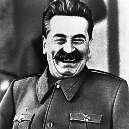 Image similar to stalin laughing in ww 2 after victory