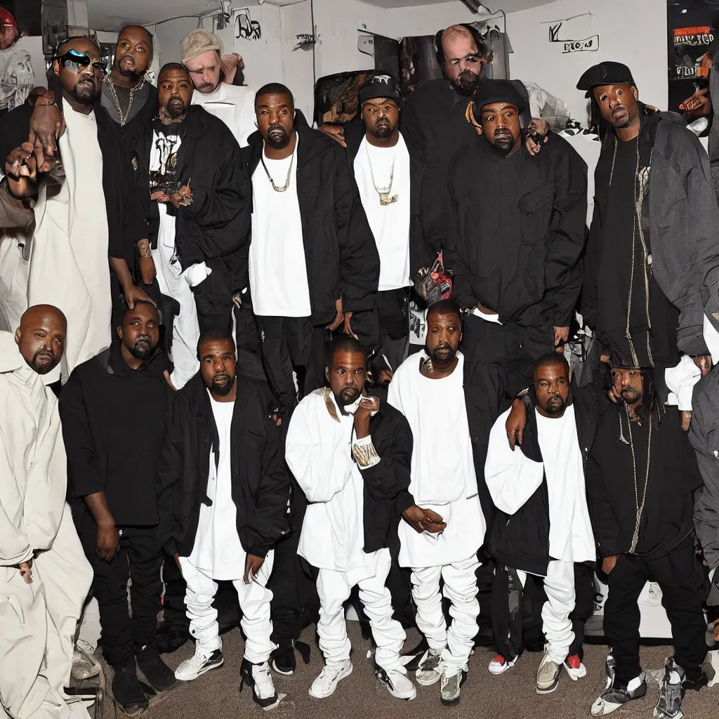 Image similar to kanye west, walter white, kendrick lamar, denzel curry all posing together