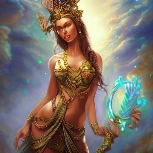 Prompt: Fantasy digital painting of a beautiful goddess. Fantasy art, MTG art, trending on Artstation, highly detailed