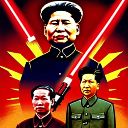 Prompt: ho chi minh and mao zedong vietnam war in star wars attack of the clones poster style