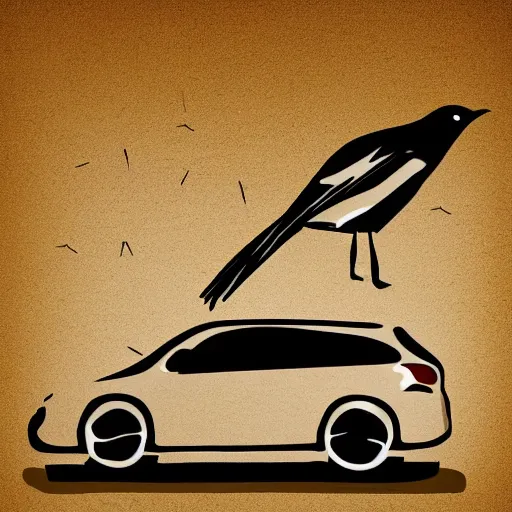 Image similar to a bird dropping a turd on a car, digital art