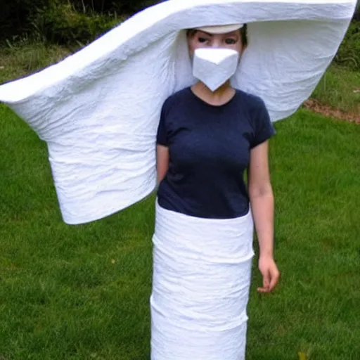 Image similar to creative costume made with toilet paper