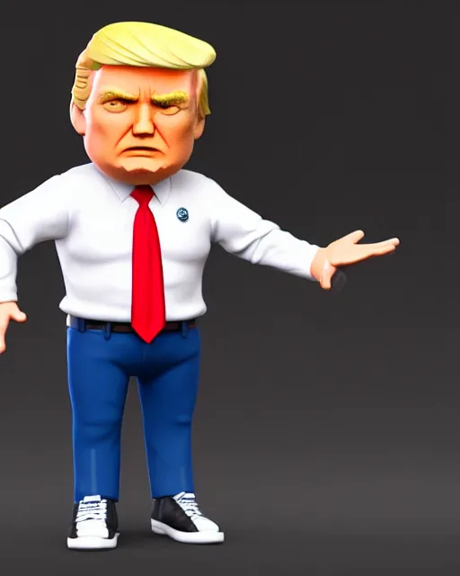 Image similar to full body 3d render of funko pop donald trump as a funko pop, studio lighting, white background, blender, trending on artstation, 8k, highly detailed