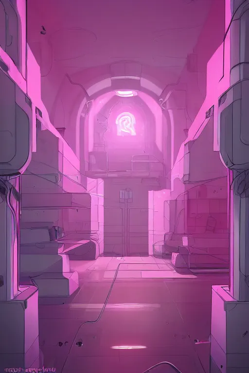 Prompt: Pink Vapor Chamber Room, digital art, trending on artstation, celshaded, cute, professional illustration, fantasy, magic