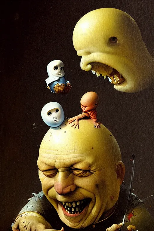 Prompt: hieronymus bosch greg rutkowski, oil painting of humpty dumpty