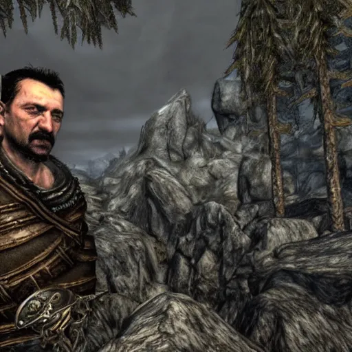 Image similar to Igor Ghirkin Strelkov in The Elder Scrolls V: Skyrim, cinematic still