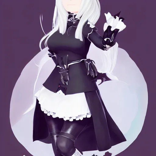 Image similar to full body portrait of 2B nier automata wearing a cat maid suit by Thomas romain, trending on artstation, artstationHD, artstationHQ