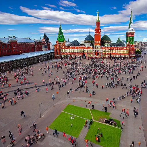 Image similar to drone photo of giant kiwi on red square, super wide shot, 1 2 mm, bokeh