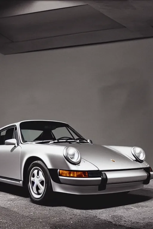 Prompt: Photo of a silver Porsche 911 Carrera 3.2, daylight, dramatic lighting, award winning, highly detailed, 1980s Versace ad, Fashion photography