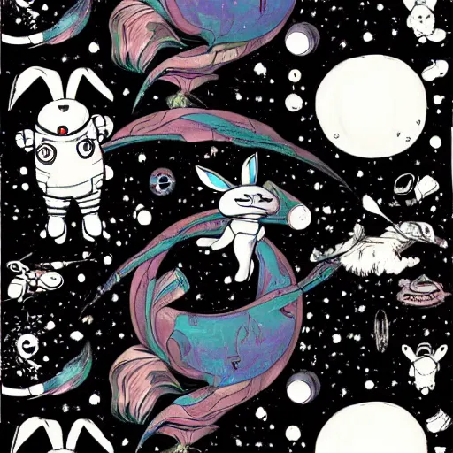 Image similar to A lost sci-fi rabbit, space rabbit, interstellar black hole, by James Jean And WLOPPRO