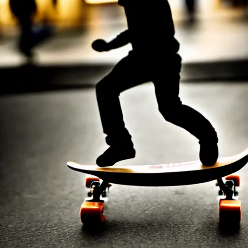 Image similar to midget tony hawk skateboarding over normal sized tony hawk, sharp focus, 4 k editorial photograph, soft lighting, shallow depth of field, people out of focus