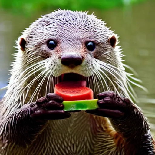 Image similar to Angry otter holding a slice of cheese