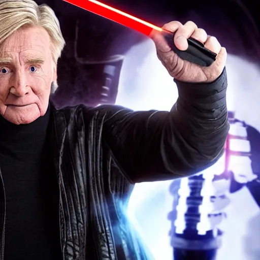 Image similar to ken barlow as kylo ren, holding a lightsabre, ultra realistic, hyper detailed, anatomically correct,