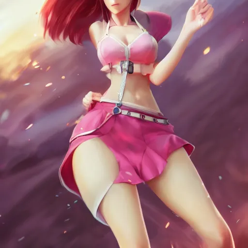 Image similar to full body shot of aerith ff7 by wlop, rossdraws, mingchen shen, bangkuart, sakimichan, yan gisuka, jeongseok lee, artstation, 4k