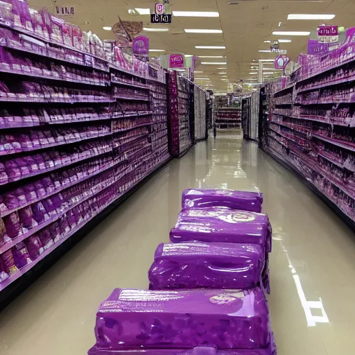Image similar to photo of a flood of purple slurm, flooded target store aisle