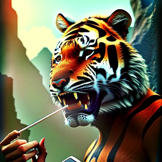 Prompt: epic professional digital art of 🐅 📱 💥 ❎ , best on artstation, cgsociety, wlop, Behance, pixiv, astonishing, impressive, outstanding, epic, cinematic, stunning, bounce lighting, gorgeous, concept artwork, much detail, much wow, masterpiece.