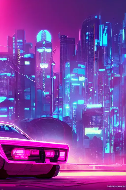 Prompt: cyberpunk synthwave an old car in the soviet yard, intricate, elegant, concept art, smooth, sharp, focus, pink neon lights, futuristic, cgsociety, in the style of artstation