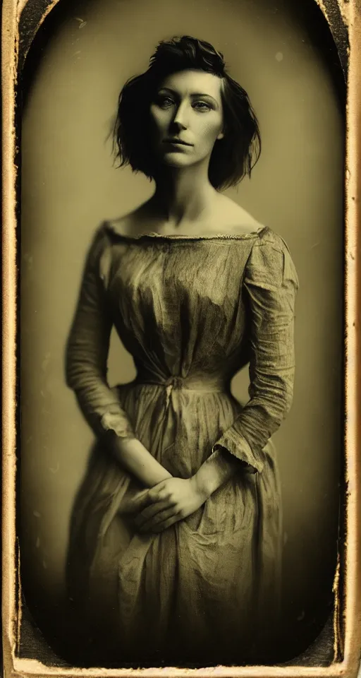 Prompt: digital collodion photograph, a portrait of a strikingly beautiful woman with regal features