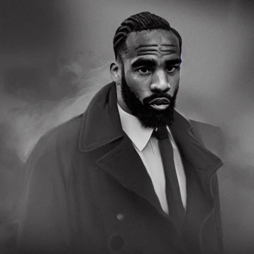 Prompt: lacazette as a 1 9 4 0 s gangster, noir, fog, serious, extreme detail, realistic, 4 k