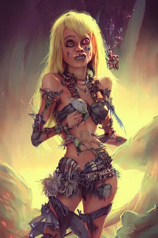 Image similar to a portrait of a cute psychotic fantasy goblin girl by Ross Tran and jeff easley