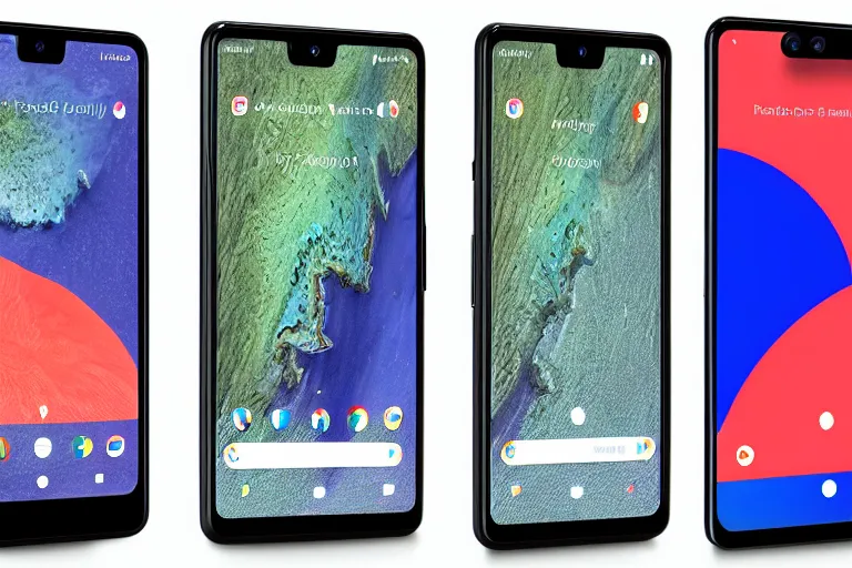 Prompt: a front and back render of the pixel 4XL but it has a full front screen with no bezels and 5 cameras on the back