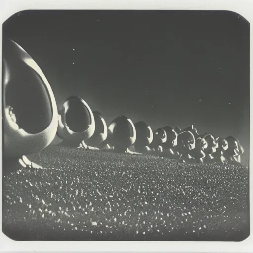 Image similar to polaroid photograph of aliens visiting earth, 1 9 5 0