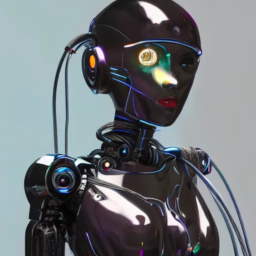 Image similar to a beautiful woman wearing robot suit with wires and light, highly detailed, photorealistic, artstation, smooth