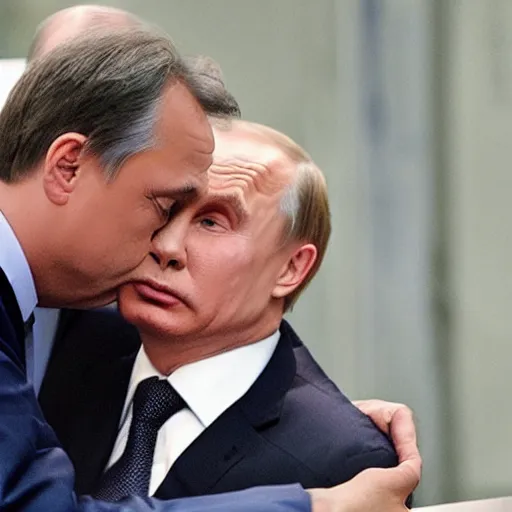 Prompt: orban viktor kissing putin