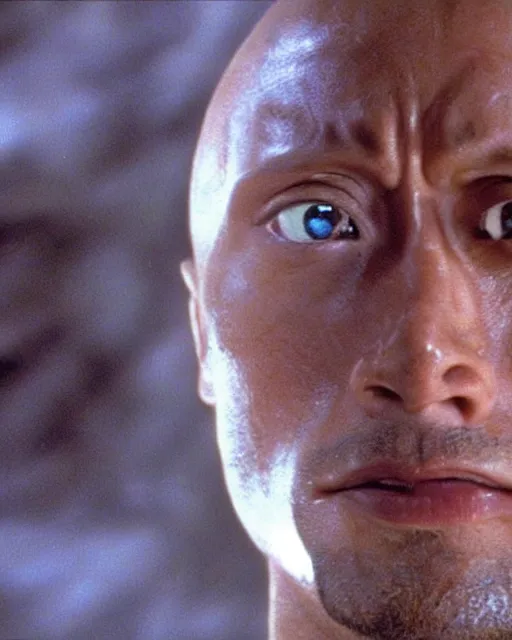 Prompt: film still close up shot of dwayne johnson in the movie 2 0 0 1 : a space odyssey. photographic, photography