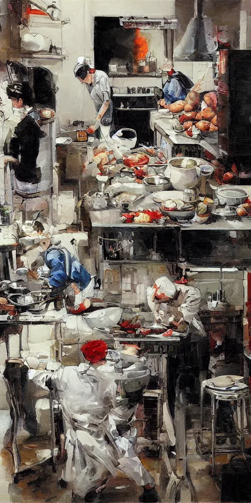 Prompt: oil painting scene from kitchen by kim jung gi