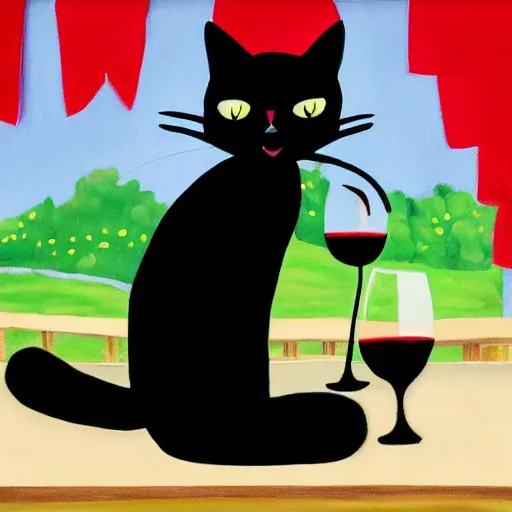 Image similar to A black cat drinking wine in the style of disney