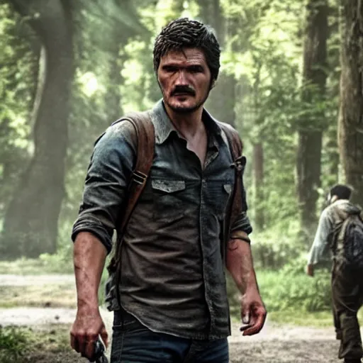 Prompt: Pedro Pascal as Joel,still from The Last Of Us TV show