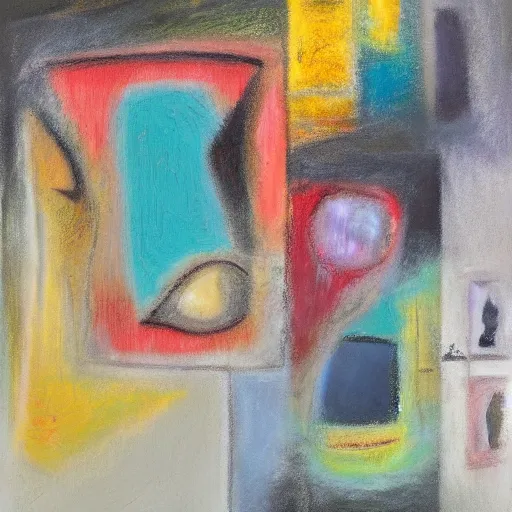 Prompt: Different stages of dementia through the eyes of the observer, oil-on-canvas, pastel overflow, abstract composition