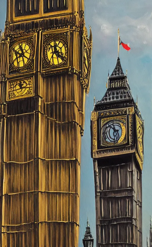 Image similar to detailed photorealistic painting of a man riding big ben