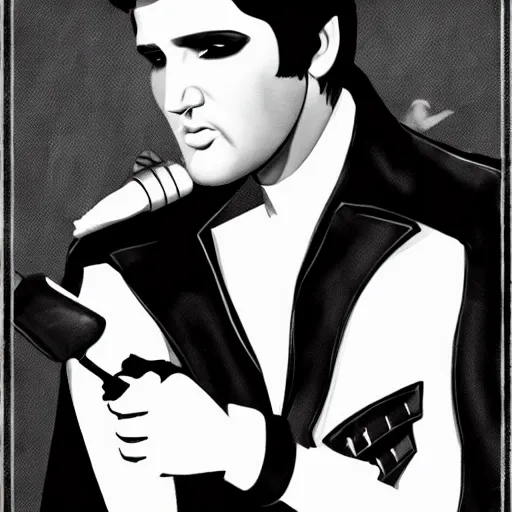 Prompt: Elvis Presley as a Gothboy, trending on artstation