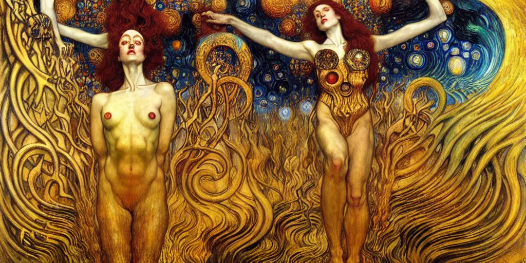 Image similar to Divine Chaos Engine by Karol Bak, Jean Delville, William Blake, Gustav Klimt, and Vincent Van Gogh, symbolist, visionary