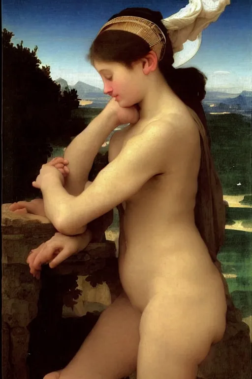 Image similar to portrait of women in astronaut helmets an ancient human species, single person, renaissance, rococo, by bouguereau