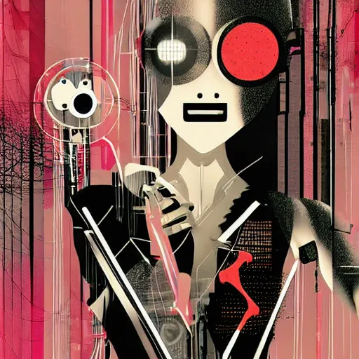 Prompt: ayatori cyberpunk, string figure, robot, lovers, vogue illustration by stina persson