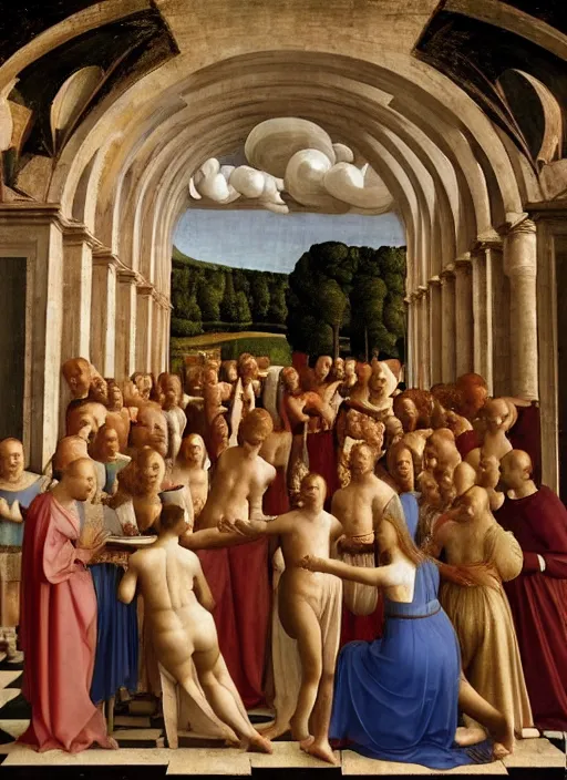 Image similar to renaissance painting of a realistic and precise fire painted, gemetrically precise, painted by piero della francesca, high quality, no blur, 4 k