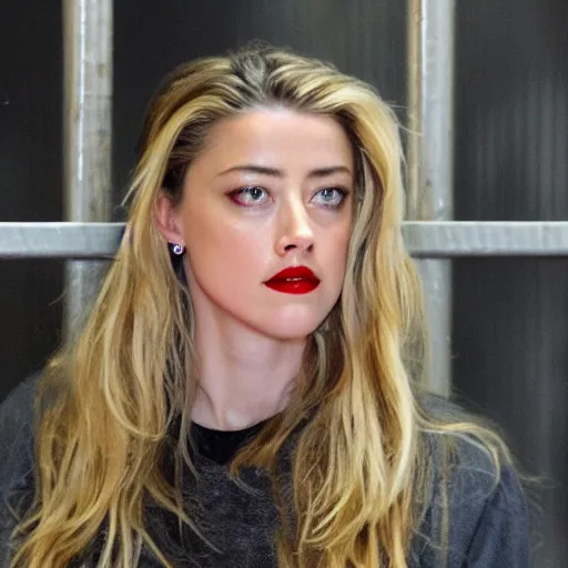 Prompt: Amber Heard behind bars, in prison