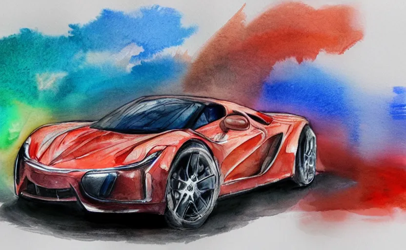 Image similar to colorful watercolor sketch of a sport car, highly detailded