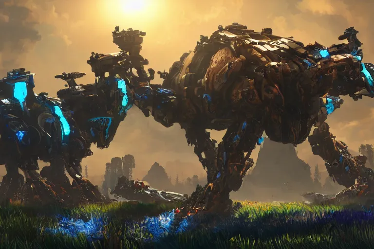 Image similar to clamberjaw machine mecha animal beast robot of horizon forbidden west horizon zero dawn bioluminiscence global illumination ray tracing hdr fanart arstation by sung choi and eric pfeiffer and gabriel garza and casper konefal