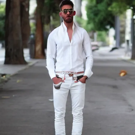 person wearing off white shirt and nice pants combo, Stable Diffusion