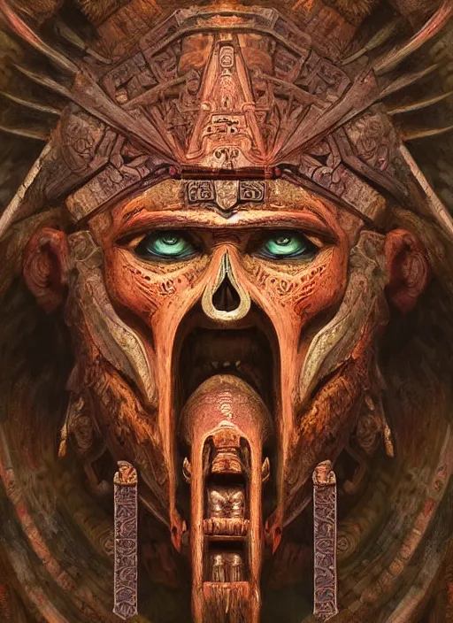 Image similar to digital _ painting _ of _ triangle head mayan god of death _ by _ filipe _ pagliuso _ and _ justin _ gerard _ symmetric _ fantasy _ highly _ detailed _ realistic _ intricate _ port