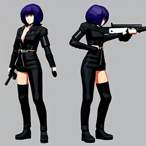 Prompt: Anime Major motoko kusanagi in all black uniform wielding a rifle, low poly