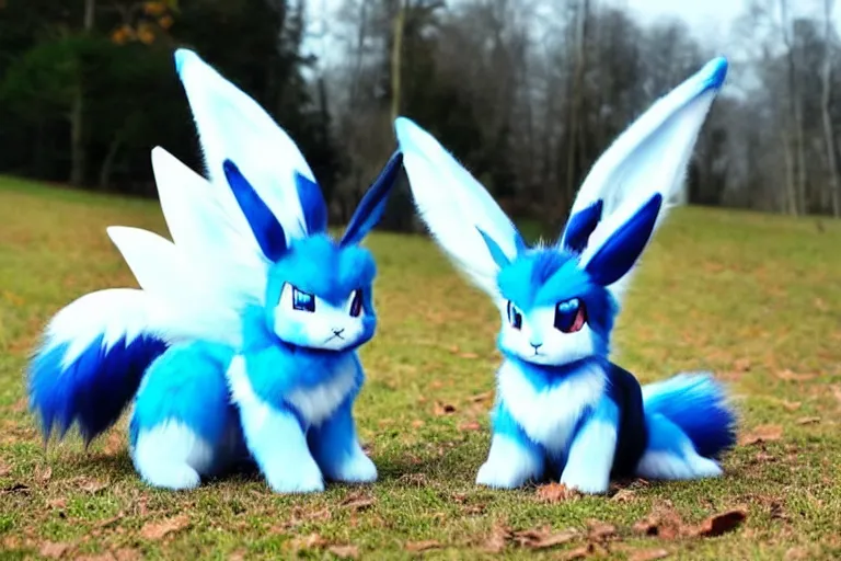 Image similar to real life glaceon pokemon, cute!!!, heroic!!!, adorable!!!, playful!!!, fluffly!!!, happy!!!, cheeky!!!, mischievous!!!, ultra realistic!!!, autumn, clear weather, golden hour, sharp focus
