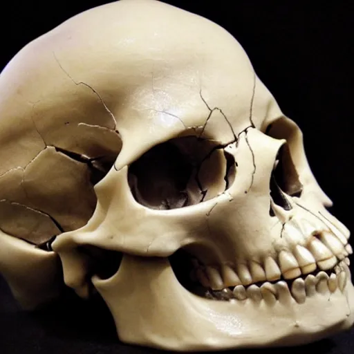 Prompt: real human skull with circluar electronic eyes