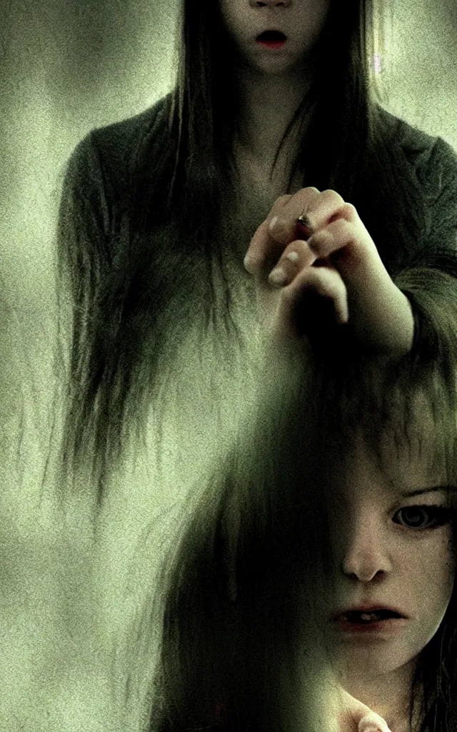 Prompt: ' the ring'alternate movie poster, creepy girl crawling toward camera, text the ring, cinematic, epic