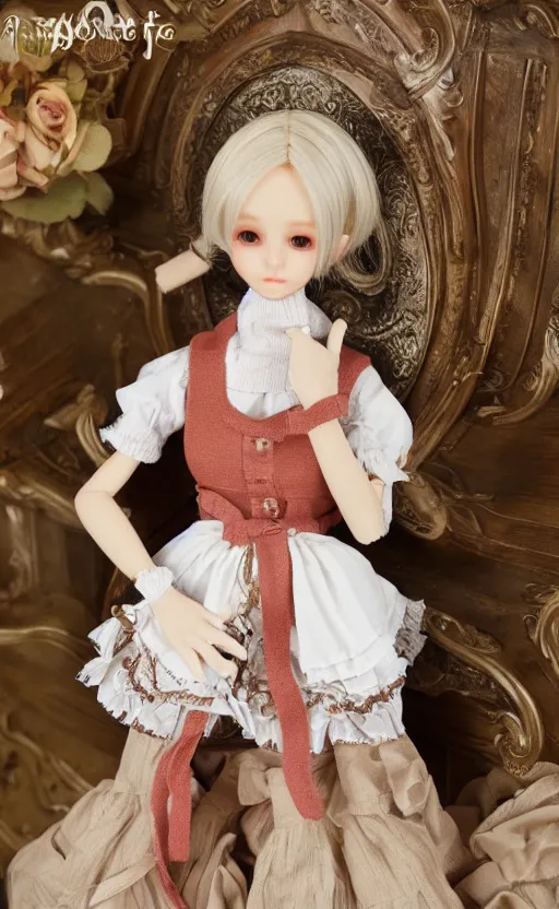 Prompt: dollfie in Sleeveless turtleneck baroque dress