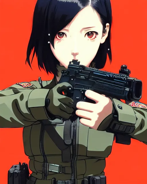 Image similar to girl wearing tactical gear | | very very anime!!!, fine - face, audrey plaza, realistic shaded perfect face, fine details. anime. realistic shaded lighting poster by ilya kuvshinov katsuhiro otomo ghost - in - the - shell, magali villeneuve, artgerm, jeremy lipkin and michael garmash and rob rey